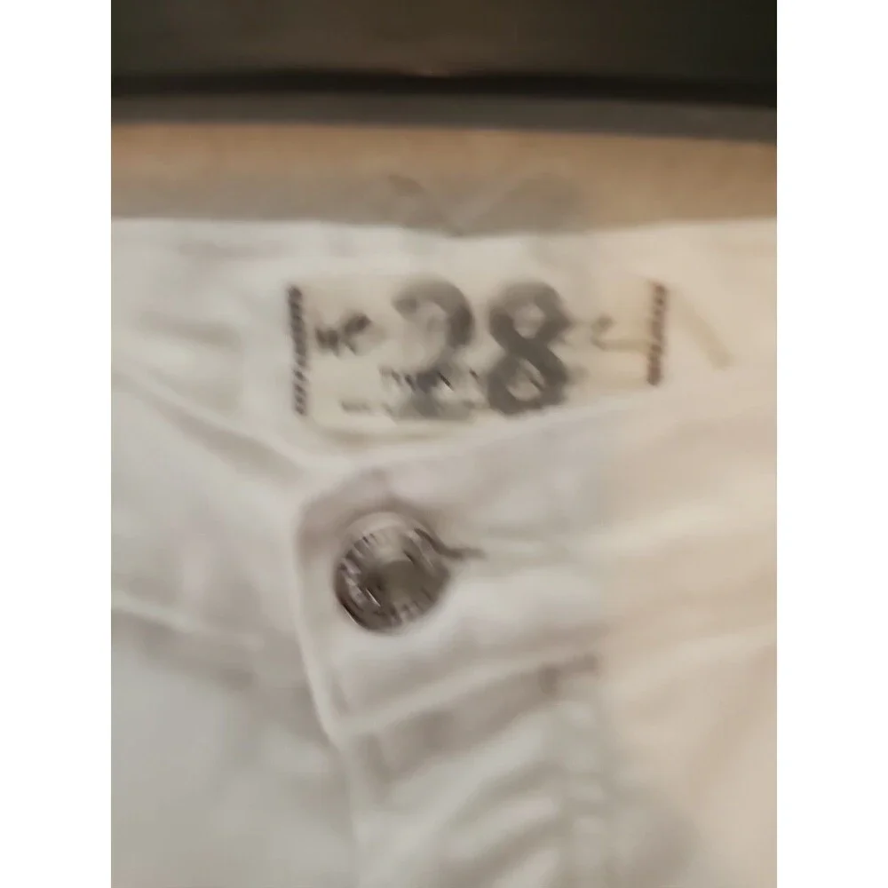 Free People Womens White High Rise Distressed Slim Straight Jeans Size 28